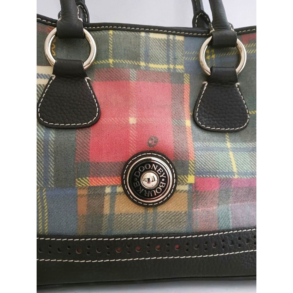 VTG Dooney & Bourke Madras Plaid Ladybug Satchel Top Handle Bag Blk Pebbled Trim - Picture 2 of 13